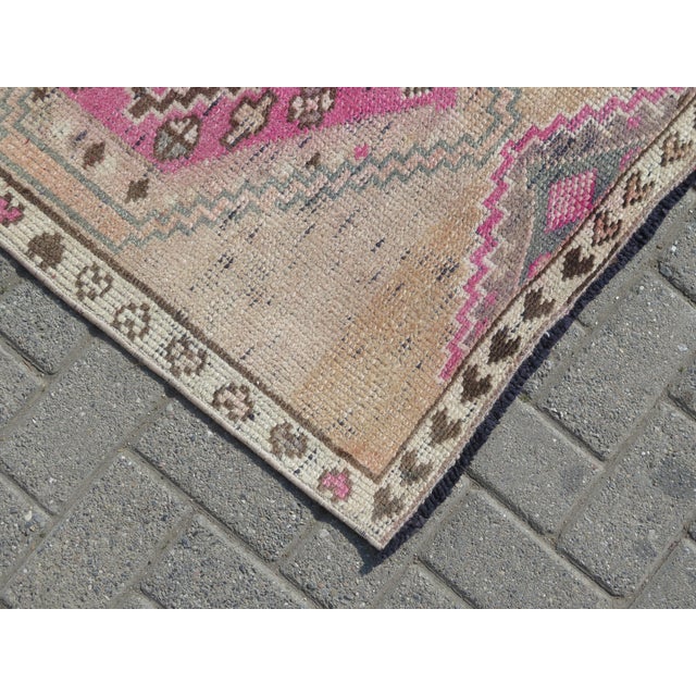 Textile Mid 20th Century Extra Long Vintage Turkish Carpet Runner Pink Rug Runner For Sale - Image 7 of 12