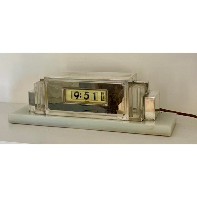 Rare 1930s Lawson silver plate, onyx and cut crystal, digital cyclometer mantle clock, model number 975 in excellent...