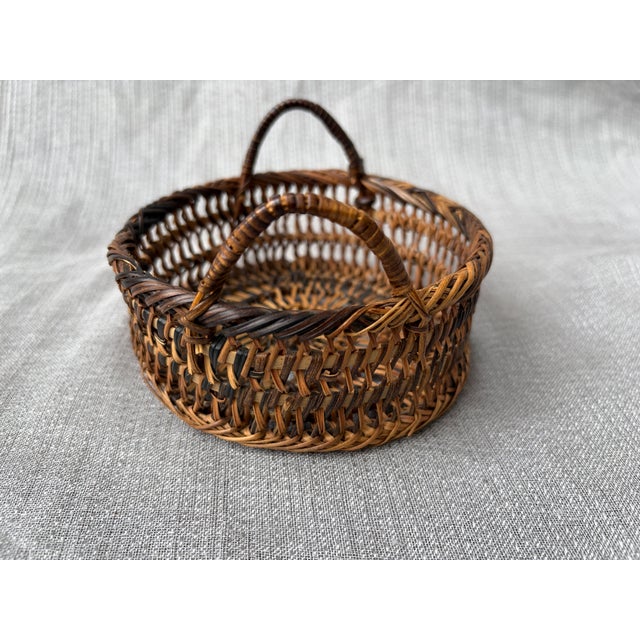 Brown Small Vintage Woven Wicker Basket For Sale - Image 8 of 15