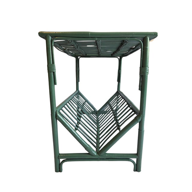 Infuse your space with Palm Beach chic elegance. This mid-century bamboo and rattan side table has been expertly custom-...