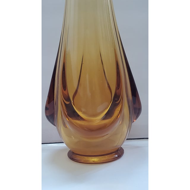 Vintage Mid Century Modern Pulled Bubble Drip Amber Art Glass Vase