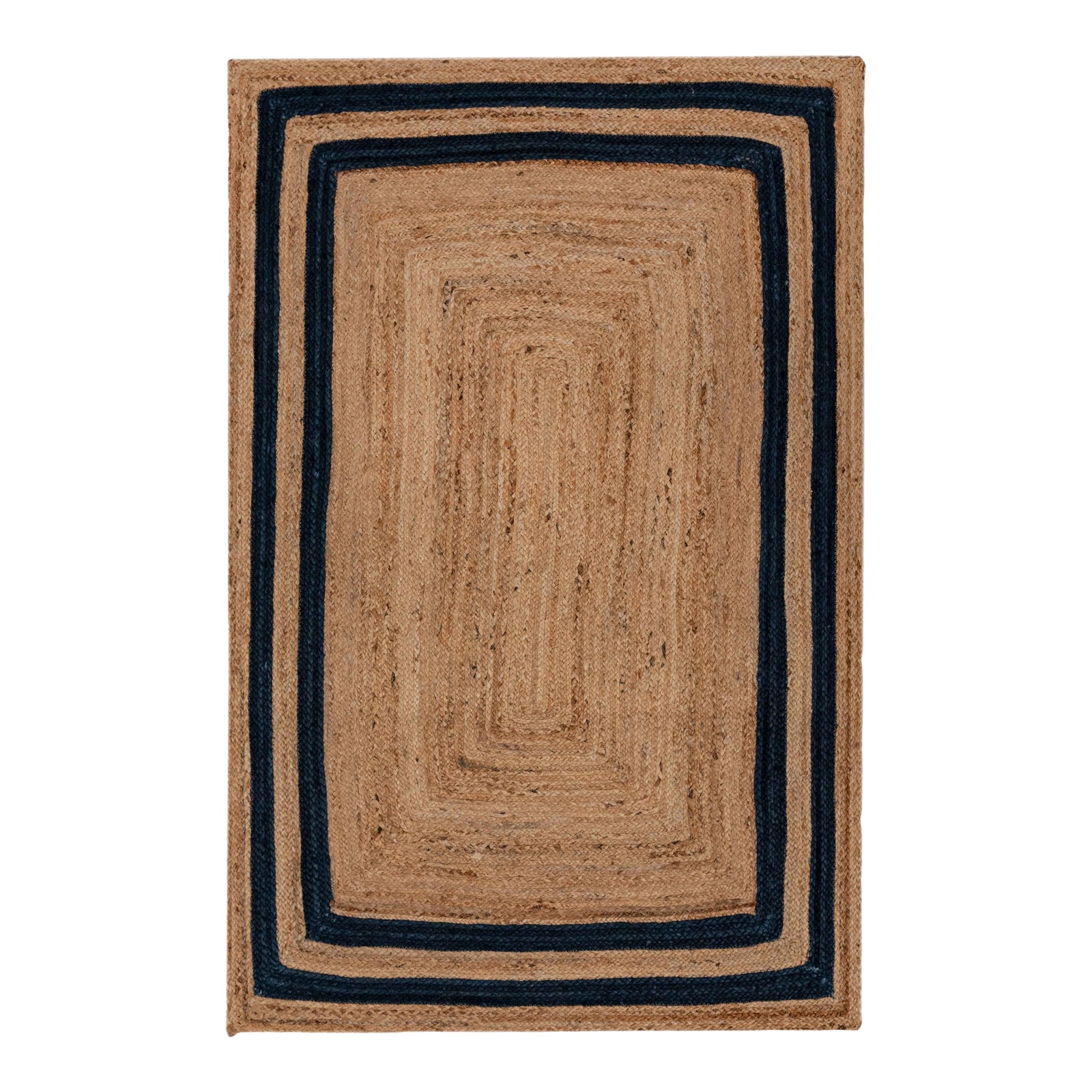 2'x3'Ft. Navy Blue Jute Braided Rectangle Boho Chic Rug | Chairish