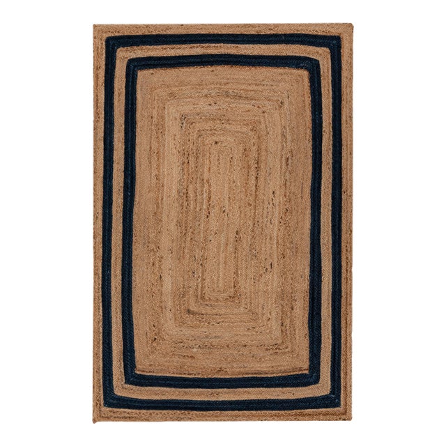 2'x3'Ft. Navy Blue Jute Braided Rectangle Boho Chic Rug For Sale