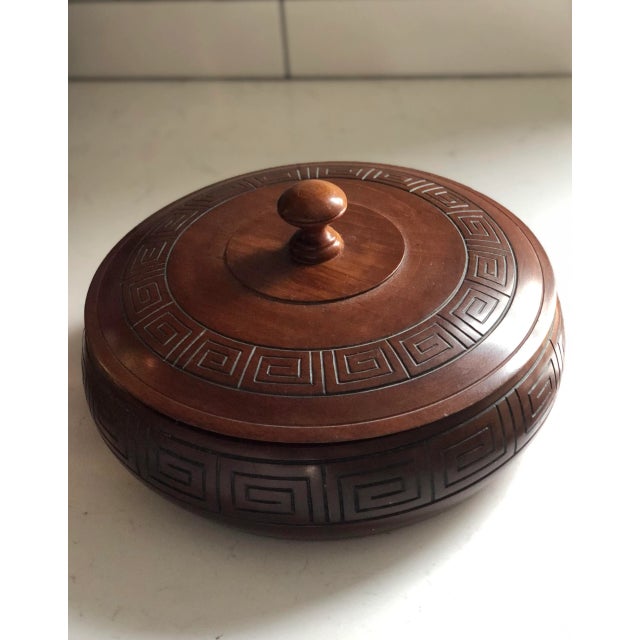 Vintage Mid-Century Modern Turned Wood Lidded Box With Greek Key Design For Sale In Houston - Image 6 of 10