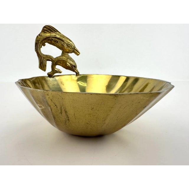 Brass Vintage 1960's Mid-Century Swimming Dolphins Brass Trinket Dish For Sale - Image 8 of 8