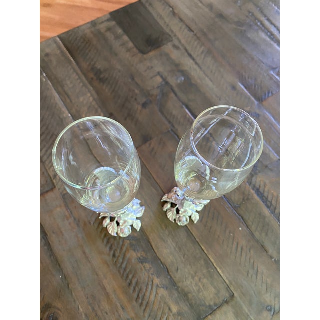 Art Deco Vintage 1995 Champagne Flutes With Roses Designed in Seagull Canada Pewter Stems- Set of 2 For Sale - Image 3 of 6