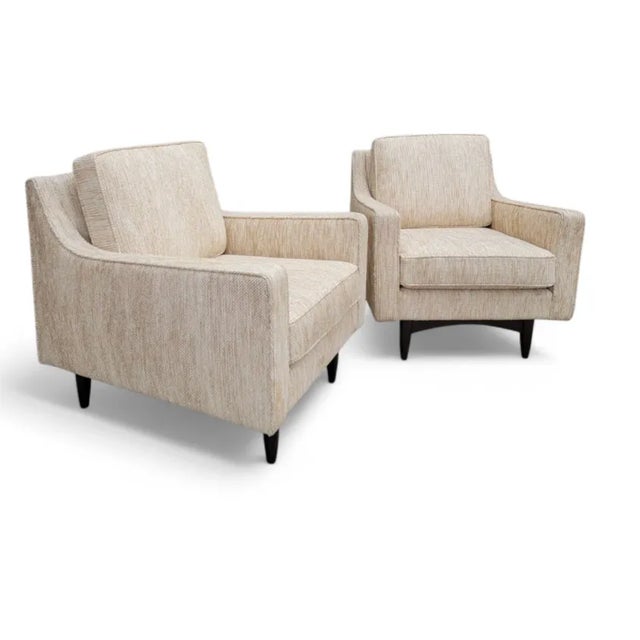 Tan Mid Century Modern Italian Gio Ponte Style Club Chairs Reupholstered in Oatmeal Tweed - Pair For Sale - Image 8 of 10