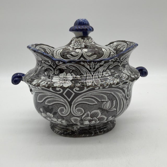 Antique Salopian-Type Black Transferware Covered Sugar Bowl, Staffordshire, Circa 1820s For Sale - Image 13 of 18