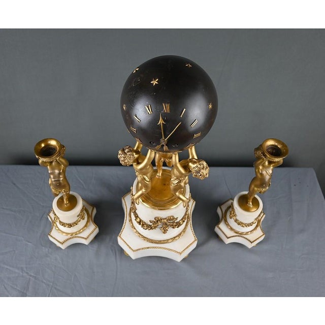 Bronze and Marble Putti Mantelpiece Set, 1800s, Set of 3 For Sale - Image 6 of 18