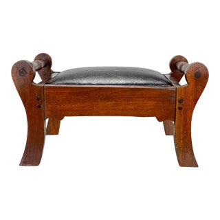 Antique Traditional Farmhouse Walnut Carved Footstool Ottoman For Sale