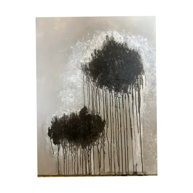 Vintage Acrylic on Canvas Abstract Contemporary Black and White Painting. Without a Frame, Only With a Frame on the Back.