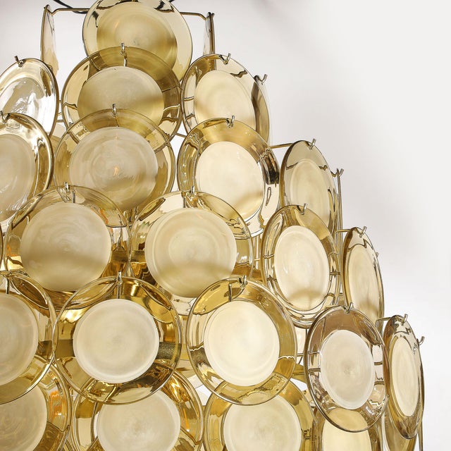 Modernist 10-Tier Handblown Topaz Murano Glass Disc Chandelier W/ Brass Fittings For Sale - Image 16 of 17