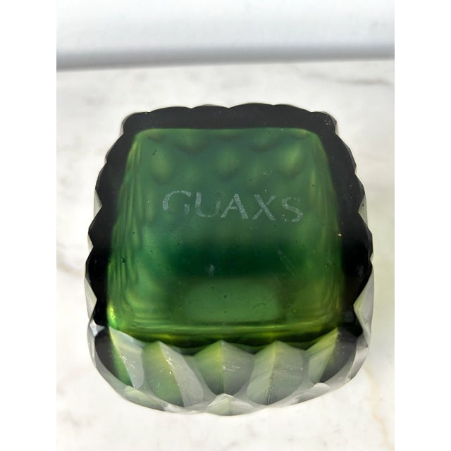 Guaxs Glassworks Kashi Carved Glass Green Vase For Sale - Image 9 of 9