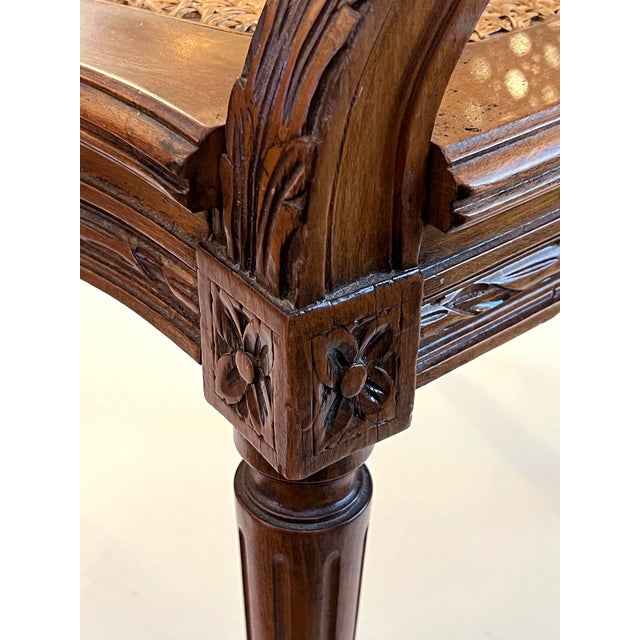 Pair of Early 1900s Louis XVI Style Carved Walnut Arm Chairs With Caned Back & Seat For Sale - Image 10 of 11