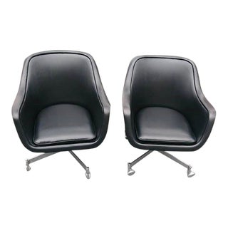 1980s Minimalism Ward Bennett Black Vinyl Swivel Chairs - a Pair For Sale