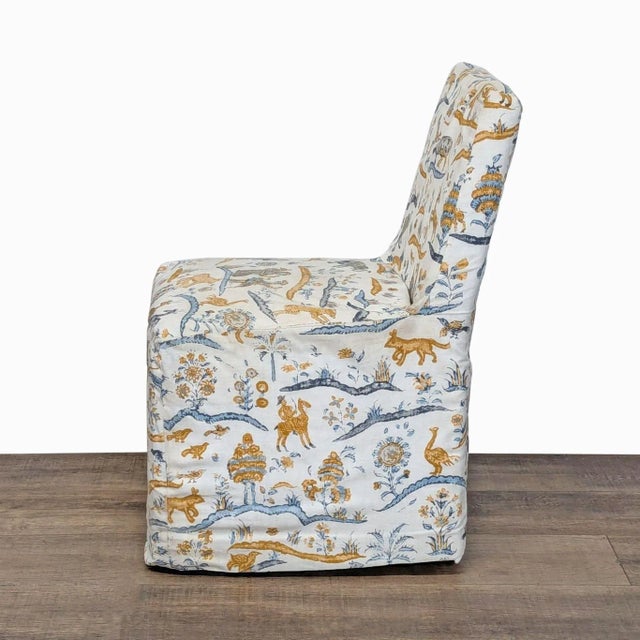 Modern Restoration Hardware Slipcovered Chair With Animal & Nature Print For Sale - Image 3 of 8