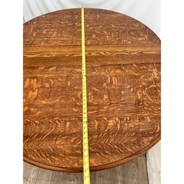 Early 20th Century Old English Revival Round Expansion Dining Table, Baluster Legs Quarter Sawn Oak For Sale - Image 13 of 15