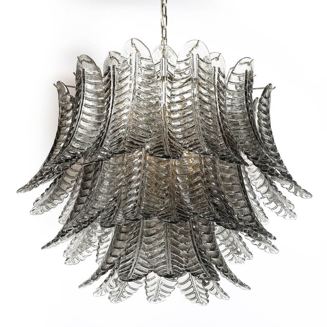 Modernist Hand-Blown Smoked Gray Murano Glass 3-Tier Reeded Feather Chandelier For Sale - Image 4 of 18