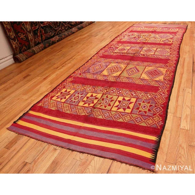 Long and Narrow Vintage Colorful Moroccan Rug, Country of Origin: Morocco, Circa date: Mid 20th Century