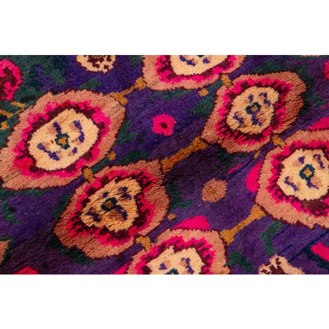 1960s Vintage Bidjar Persian Wool Rug With Purple and Pink Rosette Motif For Sale In New York - Image 6 of 7