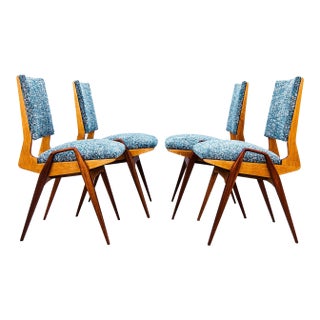 Maurice Pré Attributed Mid Century Modern Oak & Mahogany Dining Chairs, France 1950s For Sale