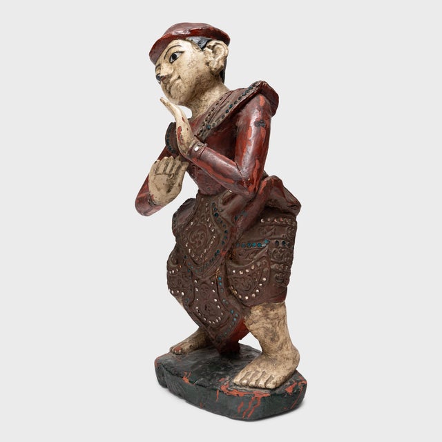 Asian Antique Thai Polychromed Dancer Figure, C. 1900 For Sale - Image 3 of 4