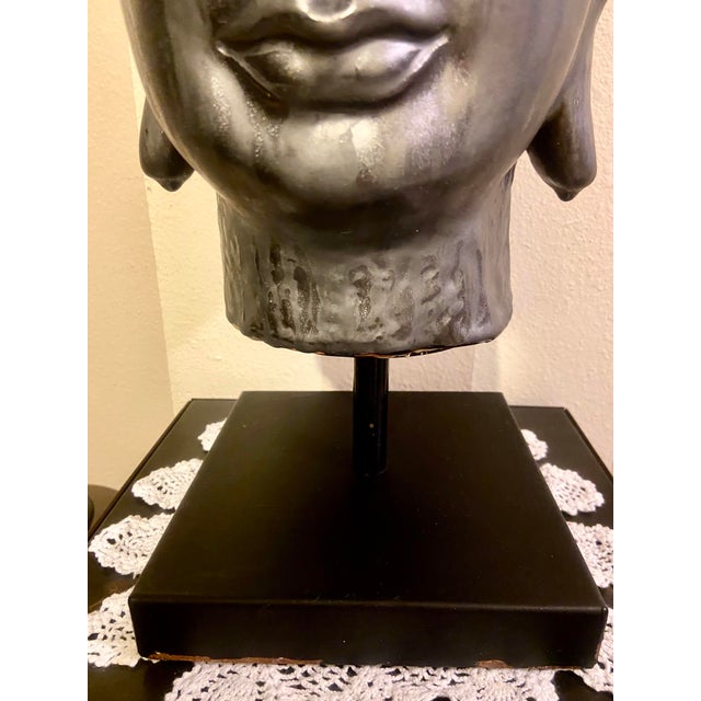 Extra Large Ceramic Buddha Head Sculpture Mounted on a Metal Stand For Sale In Sacramento - Image 6 of 12