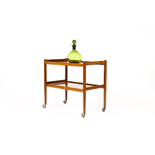 1960s Danish Modern Mid Century Teak Bar Cart Rolling Tea Service — Low Shelf For Sale - Image 4 of 6