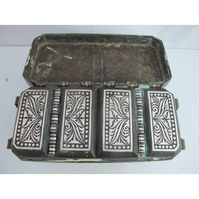 Large Mindanao Maranao Philippines Silver Inlaid Brass Okir Betel Nut Lotoan Box For Sale - Image 12 of 13