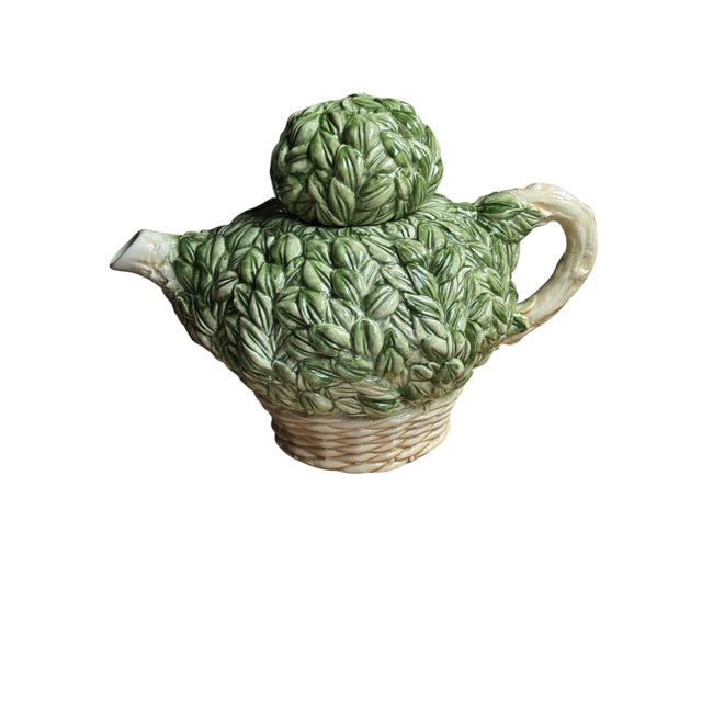 Rustic European Vintage Ethan Allen Ceramic Green Boxwood Topiary Tea Pot, Made in Italy For Sale - Image 3 of 6