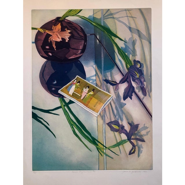 Jane Goldman, Jane Goldman Contemporary Floral Luminous Color Etching Flowers Chinese Geishas, 1982 For Sale - Image 4 of 11