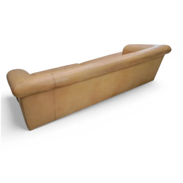 Vintage Oversized Distressed Cognac Leather Rolled Arm Sofas by A. Rudin - Pair For Sale - Image 14 of 15