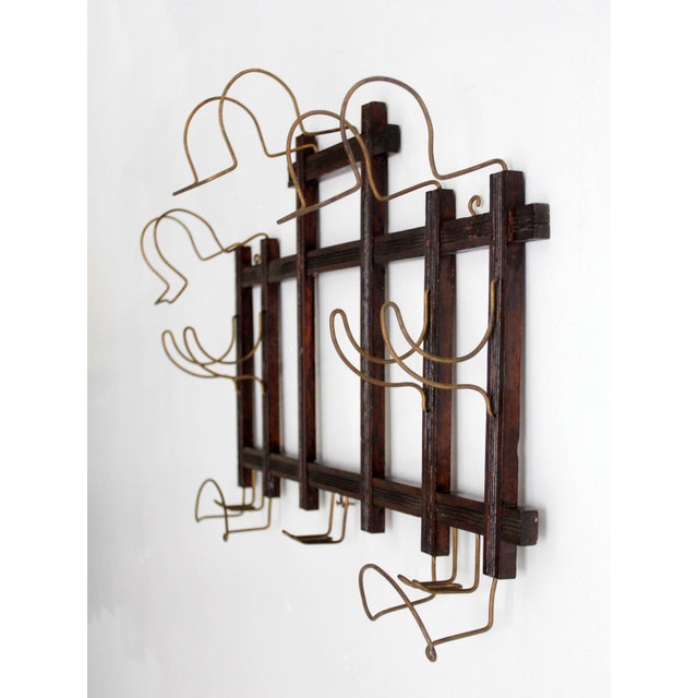 Antique Wood and Wire Wall Hat Rack With Coat Hooks For Sale - Image 4 of 18
