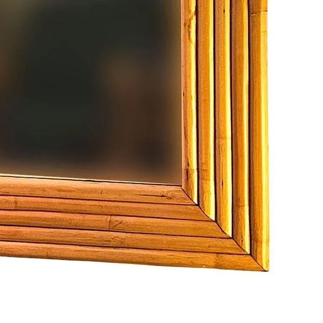 1940s Restored MCM 1948 Five-Strand 40" Rattan Wall Mirror by Tropical Sun Rattan Co For Sale - Image 5 of 6