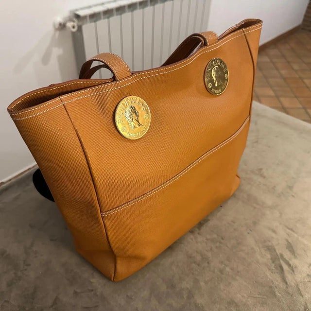 Brown 1990s Brown Leather and Fabric Tote Bag by Fendissime For Sale - Image 8 of 12