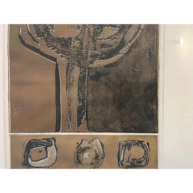 Metal Nice Limited Edition Signed P Eisenberg Silkscreen to F an Abstract Form in Dramatic Black & Brown For Sale - Image 7 of 10