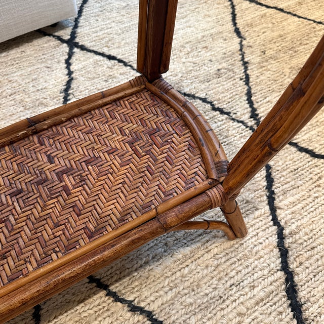 Vintage Rattan and Bamboo Console Table With Curved Legs For Sale In New York - Image 6 of 10