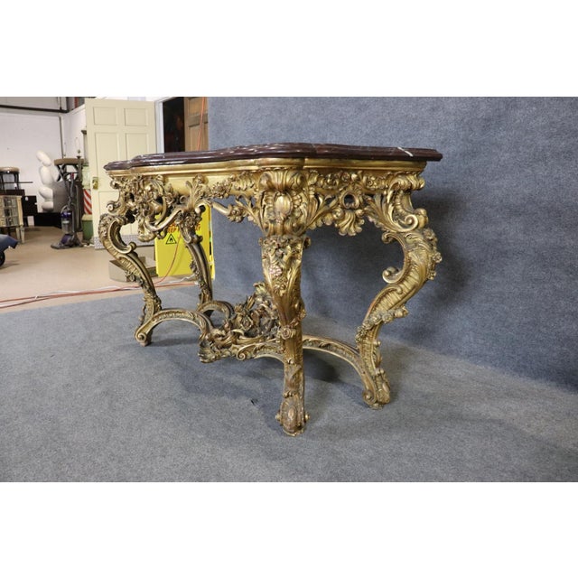 French Louis XV Giltwood Carved Walnut Marble Top Console Table Circa 1890s For Sale In Philadelphia - Image 6 of 15