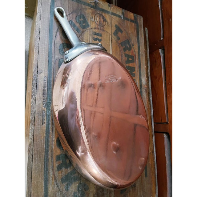Copper Antique Heinrichs Copper & Sterling Silver Oval Sauté Pan For Sale - Image 8 of 10