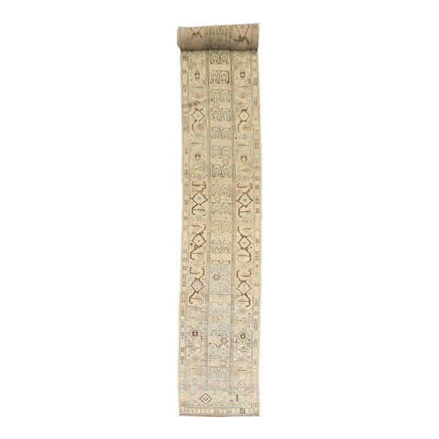 Long Turkish Anatolian Geometric Soft Blue Beige Pink Runner rug no. j5319 For Sale