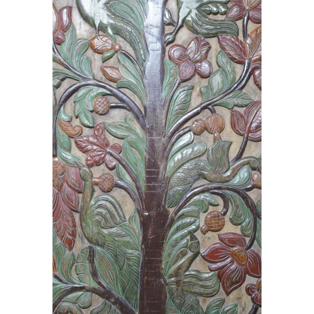 Vintage Tree of Life Hand-Carved Barn Door Panel | Rustic Earthy Wood Wall Art 84x36 For Sale In Orlando - Image 6 of 8
