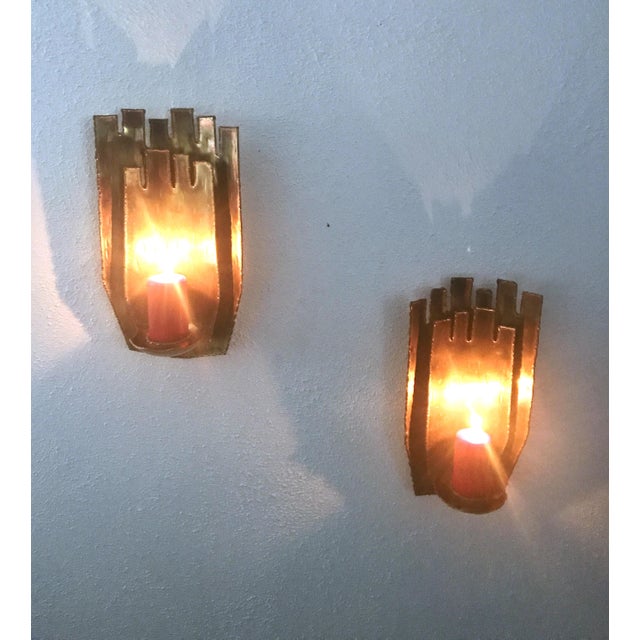 Brutalist Swedish Brass Sconces the Elephant by Claes Giertta, 1980s, Set of 2 For Sale - Image 4 of 14