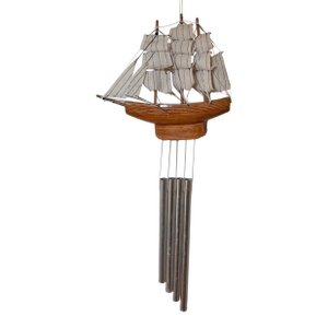 1980s Nautical Wooden Clipper Ship Wind Chime