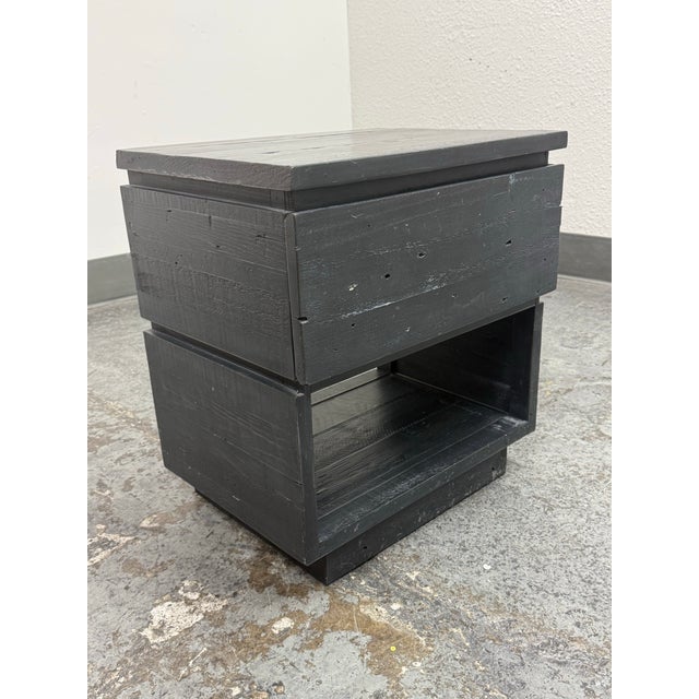 Modern West Elm Plank Wood Nightstand For Sale - Image 3 of 12