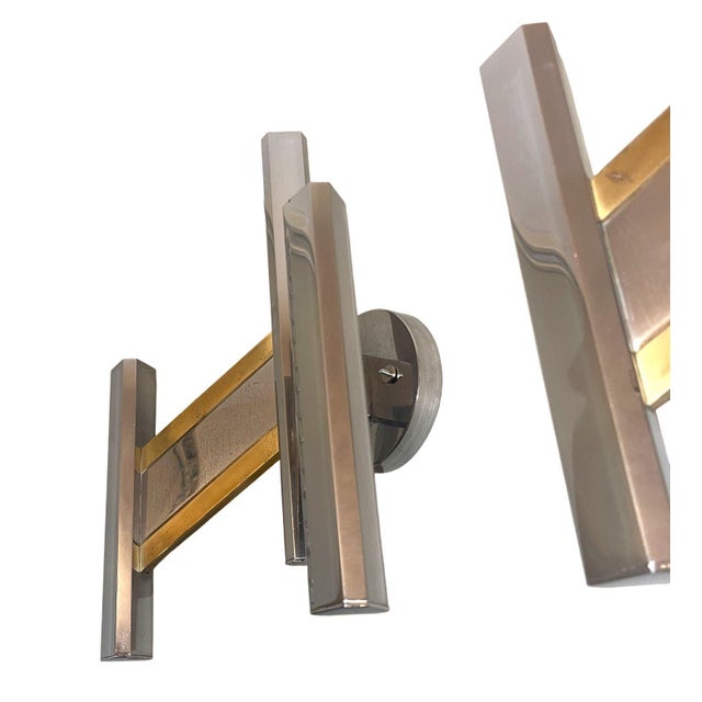 1970s 1970s Sciolari Chrome & Brass Geometric Wall Sconces, Late 20th Century - a Pair For Sale - Image 5 of 8