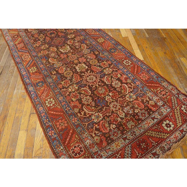 Persian 1890s Brown Herati Antique n.w. Persian Bakshaiesh Runner Rug 3'5" X 14'3" Handknotted Wool Carpet For Sale - Image 3 of 6