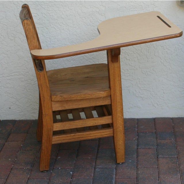 20th Century Arts and Crafts Tiger Oak Right Handed School Desk With