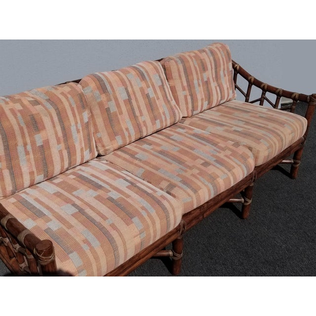 Vintage McGuire Furniture Company Rattan Sofa With Leather Rawhide Ties