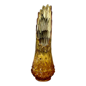 Stunning Vintage Amber Glass Le Smith Diamond Butt Swung Vase MCM Gorgeous Mouth