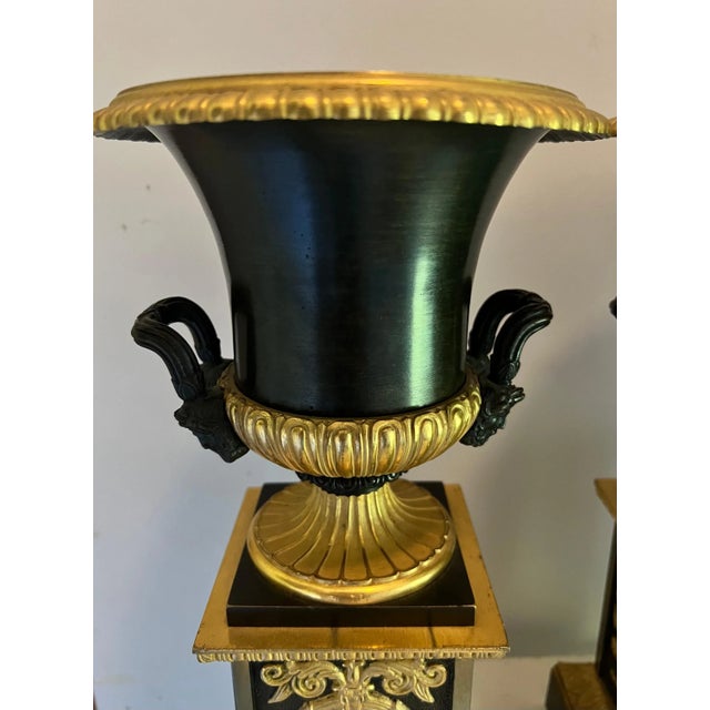 Mid 19th Century French Empire Dore Bronze Urns on Pedestals - A Pair For Sale - Image 9 of 12